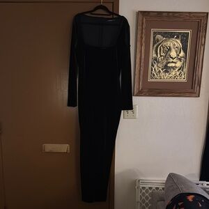 Vintage Black Bodycon Jumpsuit Scoop Neck Long Sleeve